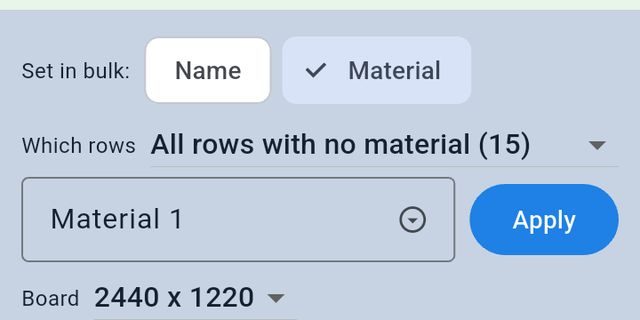 Set in bulk: material for all rows with no material