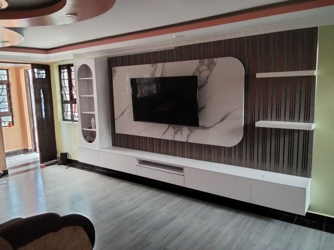 TV stand and full TV wall unit with display shelves